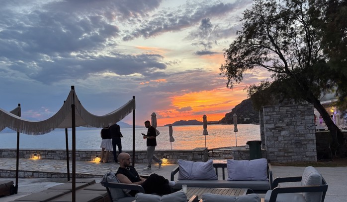 A sunset in Loutraki, Greece, taken from a resortàs bar.