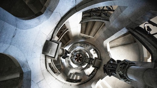 A confusing and long staircase.