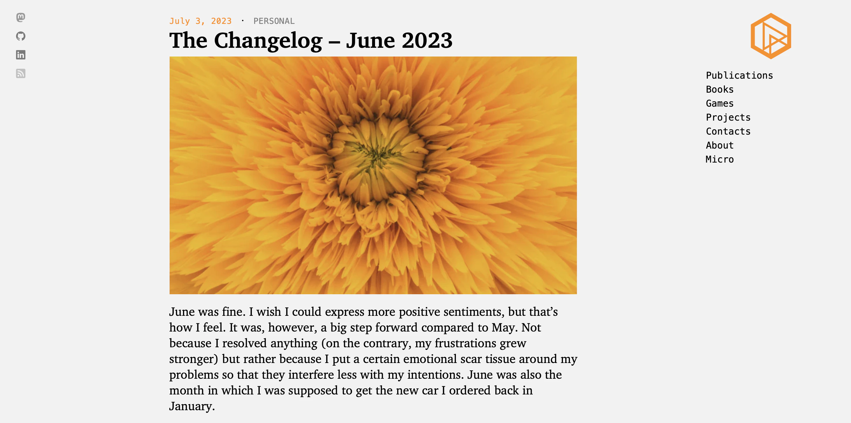 A screenshot of this website in the new layout.