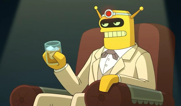 Calculon from Futurama sipping cognac or whatever.