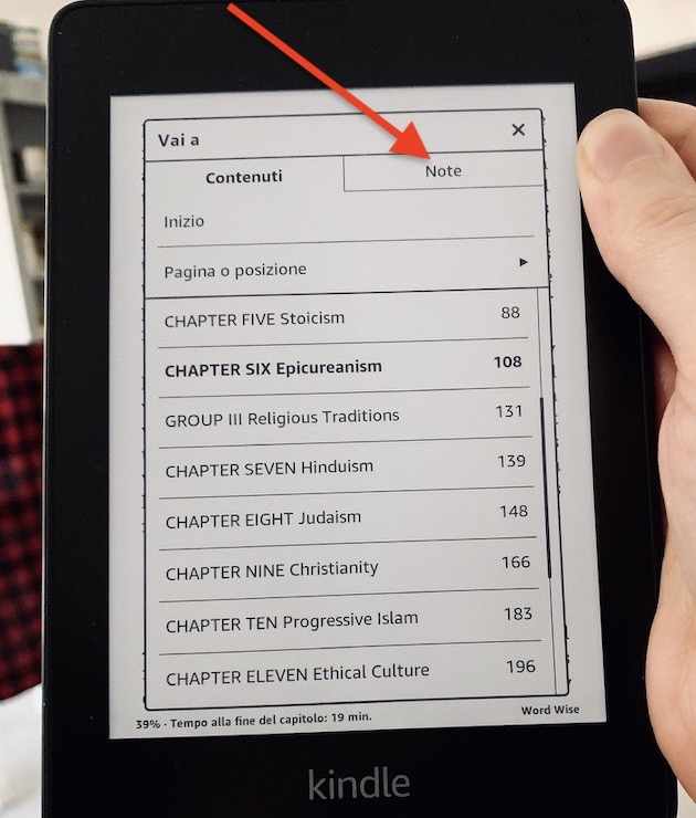 From the “Go To” dialog, select the Notes (sorry, my Kindle is in Italian)