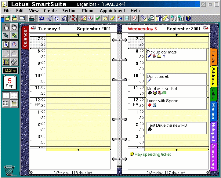 A screenshot of Lotus Organizer.