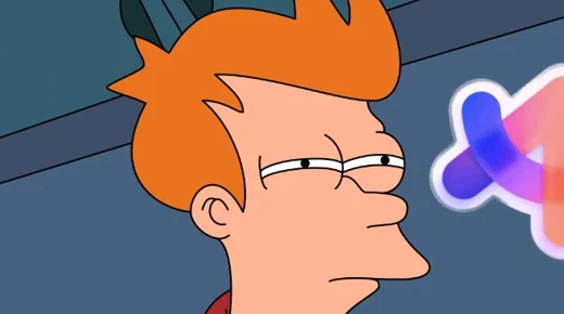 Fry from Futurama staring at the Arc logo.