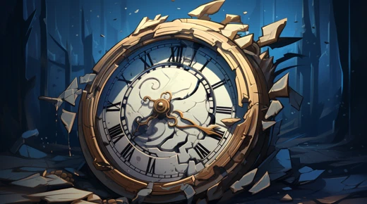 A broken clock shattered on the ground. The style is cartoonish. : 